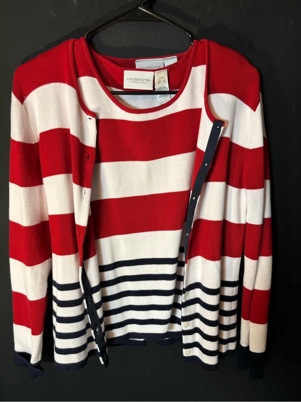 Liz Claiborne Red, White & Navy Striped Sweater Set-small